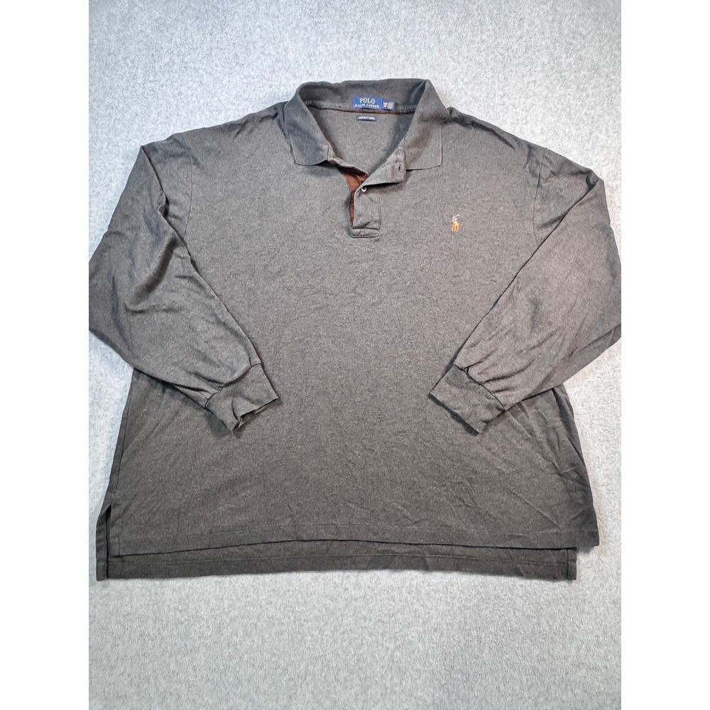 Polo Ralph Lauren Mens 2XB Gray Pima Soft Touch Long Sleeve Polo Shirt Logo
